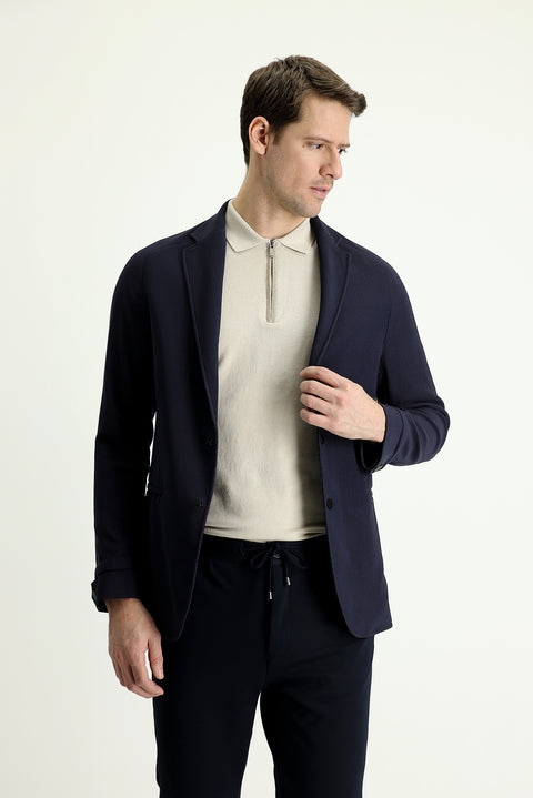 Dark Navy 4 Drop Relaxed Fit Casual Sport Knit Jacket