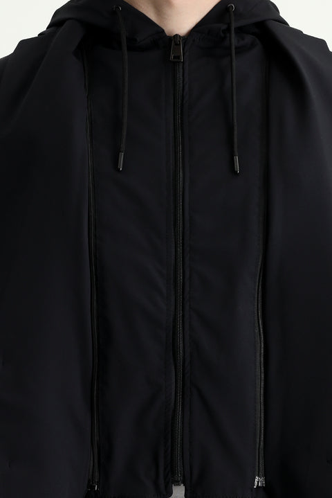 Black Techno-Line 7 Drop Slim Fit Hooded Knit Sports Jacket