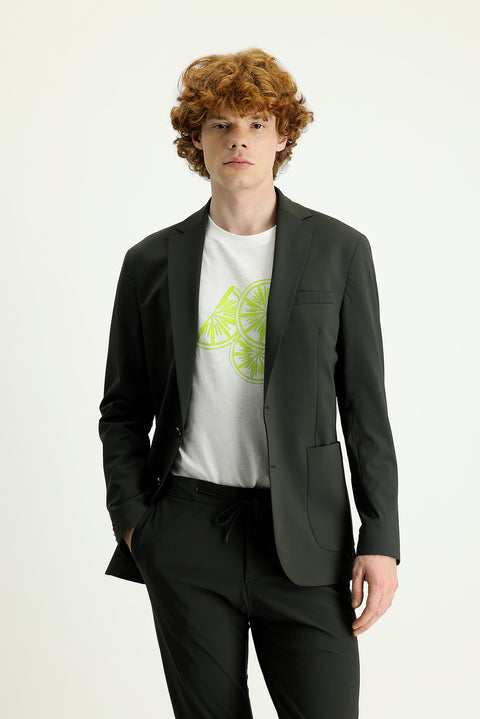 Military Khaki Techno-Line 7 Drop Slim Fit Knitted Sport Jacket