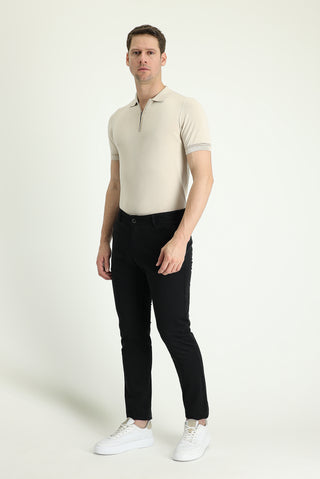 Siyah Slim Fit Dar Kesim Likralı Kanvas / Chino Pantolon