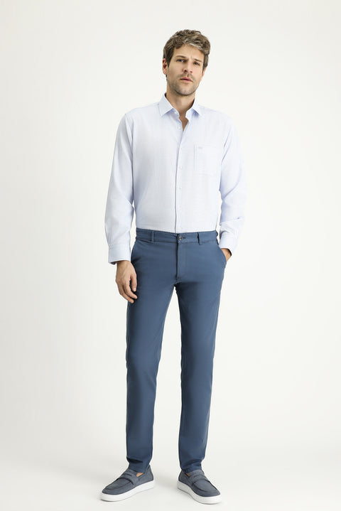 Airforce Blue Slim Fit Lycra Sateen Canvas / Chino Trousers