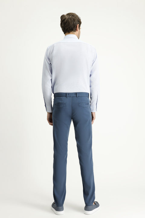 Airforce Blue Slim Fit Lycra Sateen Canvas / Chino Trousers