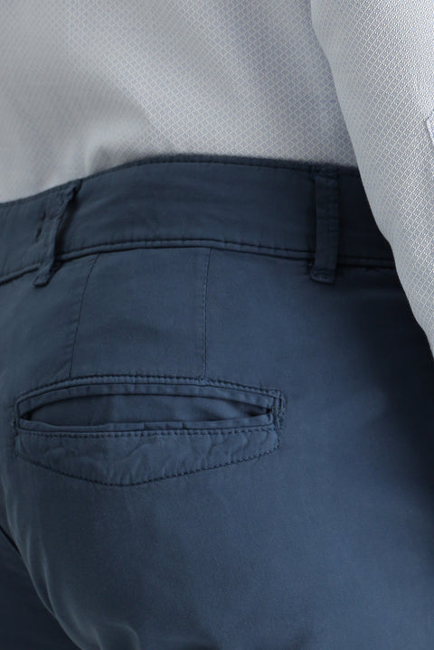 Airforce Blue Slim Fit Lycra Sateen Canvas / Chino Trousers