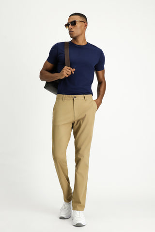 Koyu Bej Regular Fit Standart Kesim Likralı Kanvas / Chino Pantolon