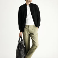 Açık Haki Slim Fit Dar Kesim Beli Lastikli Keten Karışımlı Kanvas / Chino Pantolon