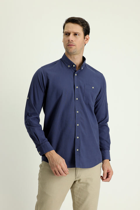 Indigo Long Sleeve Regular Fit Cotton Sports Shirt