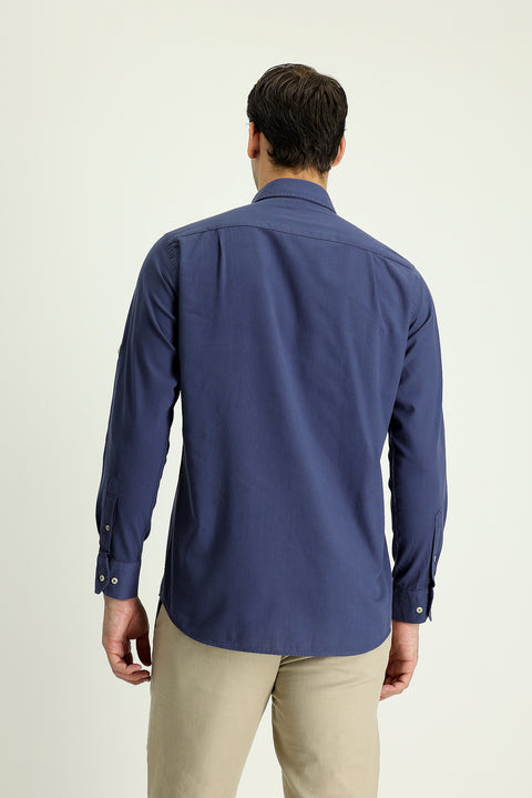 Indigo Long Sleeve Regular Fit Cotton Sports Shirt
