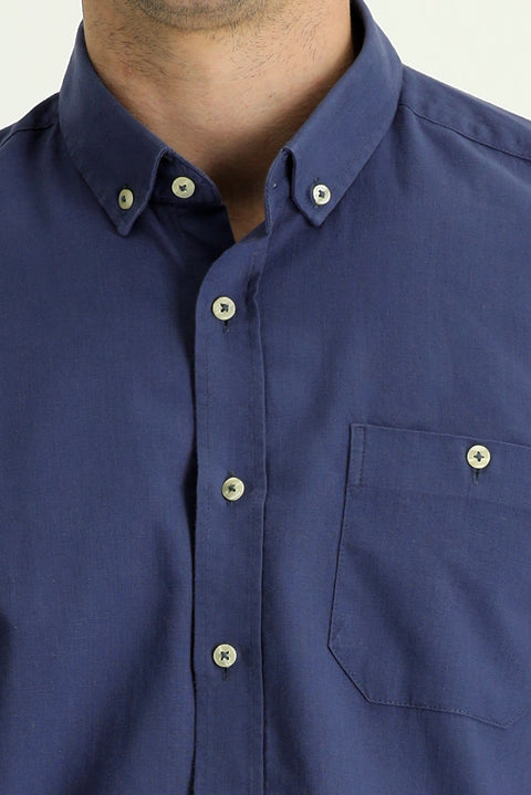 Indigo Long Sleeve Regular Fit Cotton Sports Shirt