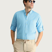 Light Turquoise Long Sleeve Regular Fit Cotton Sports Shirt