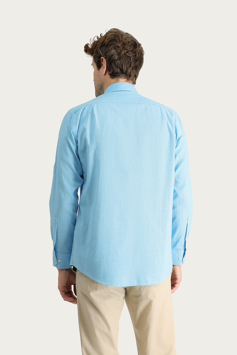 Light Turquoise Long Sleeve Regular Fit Cotton Sports Shirt
