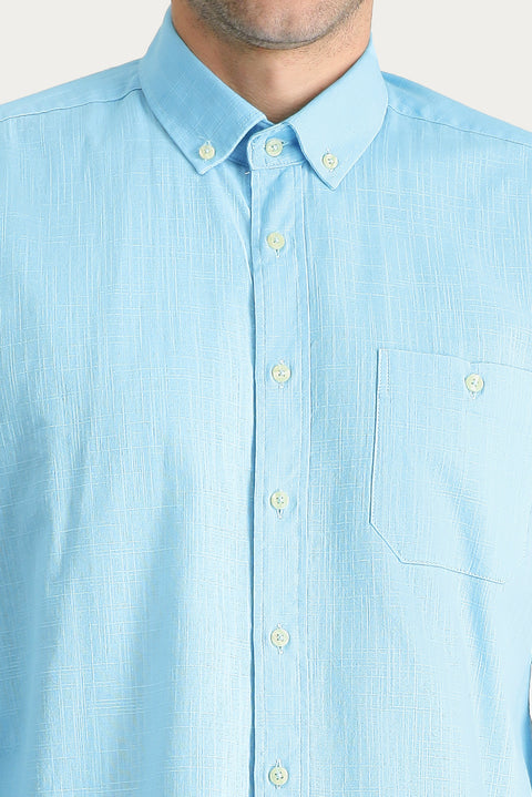 Light Turquoise Long Sleeve Regular Fit Cotton Sports Shirt