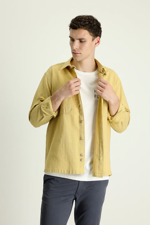 Dark Beige Long Sleeve Regular Fit Cotton Sport Shirt with Pockets