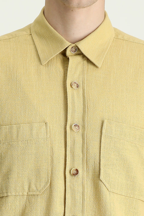 Dark Beige Long Sleeve Regular Fit Cotton Sport Shirt with Pockets