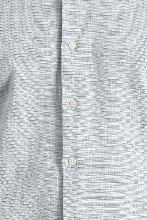 Light Navy Blue Long Sleeve Slim Fit Narrow Cut Linen-Look Cotton Sporty Button-Down Collar Shirt