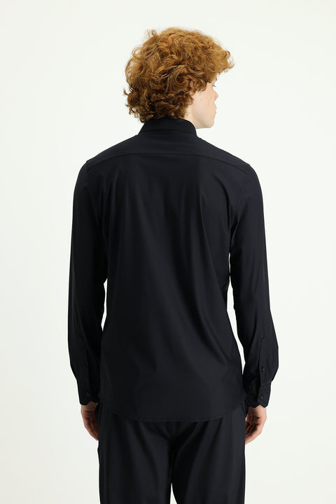 Black Techno-Line Long Sleeve Slim Fit Knitted Shirt