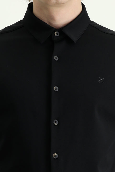 Siyah Techno-Line Uzun Kol Slim Fit Dar Kesim Spor Gömlek