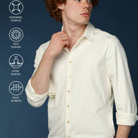 Ecru Techno-Line Long Sleeve Slim Fit Sports Shirt