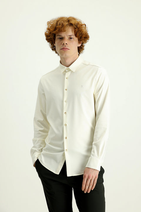 Ecru Techno-Line Long Sleeve Slim Fit Sports Shirt