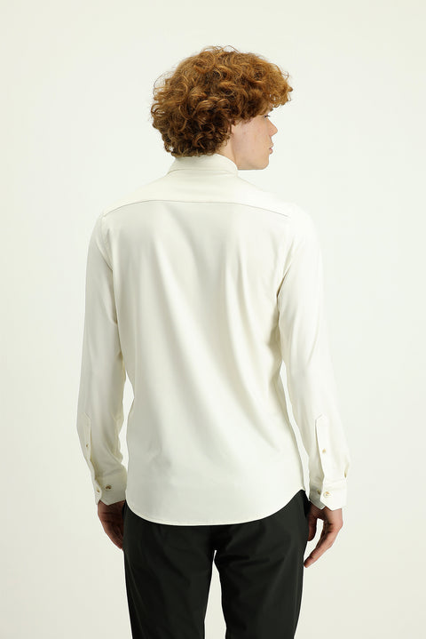 Ecru Techno-Line Long Sleeve Slim Fit Sports Shirt
