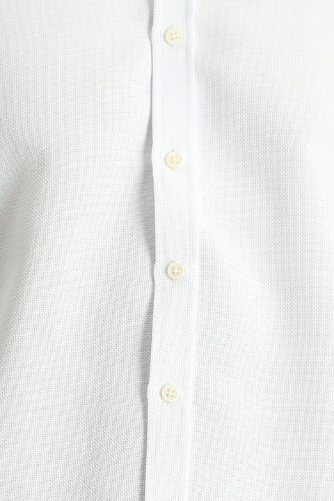 White Long Sleeve Slim Fit Narrow Cut Patterned Sporty Cotton Easy Iron Button-Down Collar Shirt
