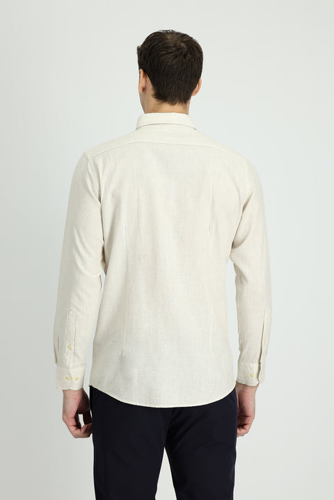 Cream Long Sleeve Slim Fit Narrow Cut Sport Shirt