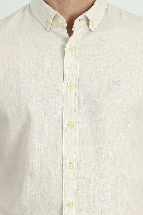 Cream Long Sleeve Slim Fit Narrow Cut Sport Shirt