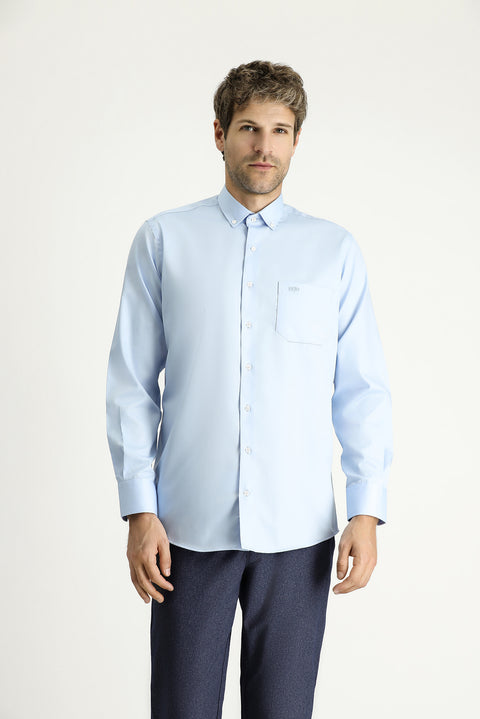 Aqua Blue Long Sleeve Regular Fit Cotton Shirt