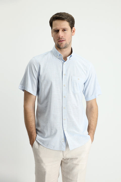 Light Blue Short Sleeve Regular Fit Cotton Sports Shirt