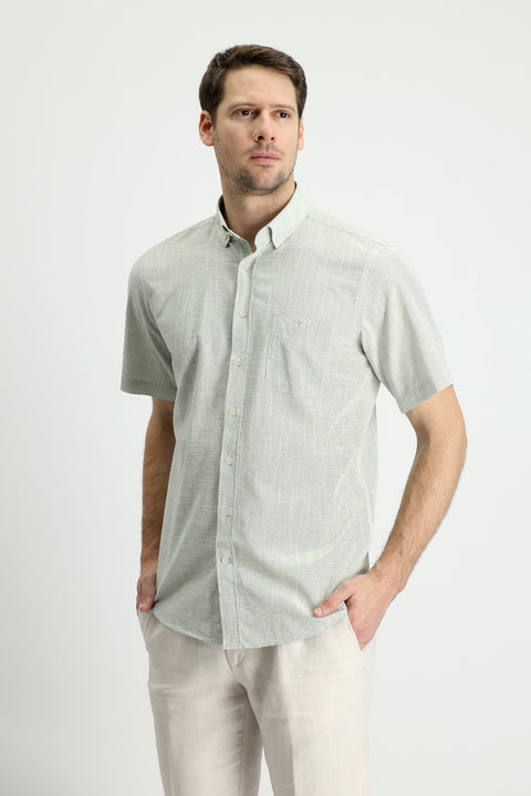 Dark Green Short Sleeve Regular Fit Cotton Sports Shirt