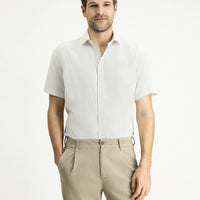 Cream Short Sleeve Regular Fit Linen-Look Cotton Shirt