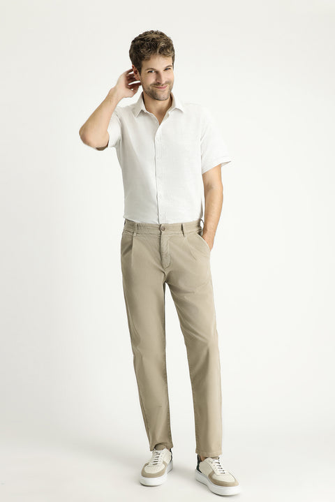 Cream Short Sleeve Regular Fit Linen-Look Cotton Shirt
