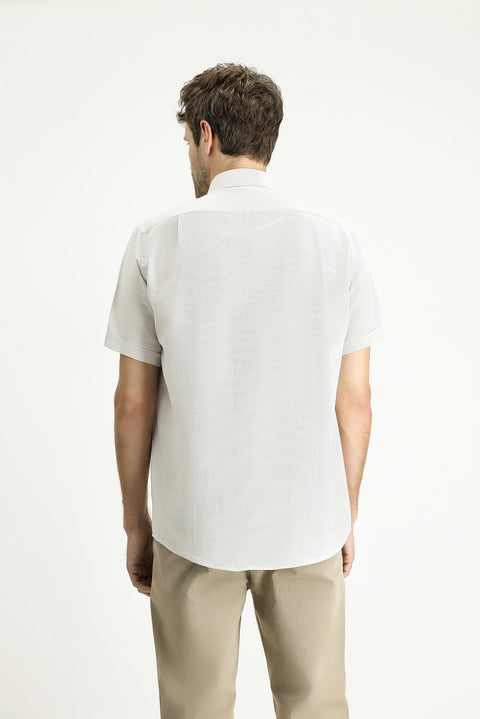 Cream Short Sleeve Regular Fit Linen-Look Cotton Shirt