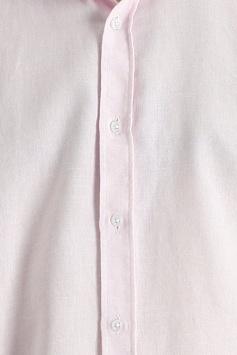 Dusty Pink Short Sleeve Regular Fit Sport Cotton Linen Blend Shirt