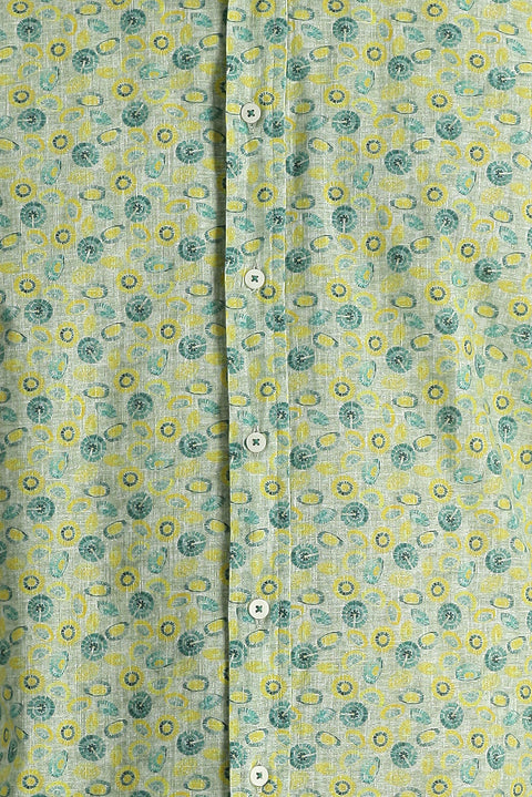 Forest Green Long Sleeve Slim Fit Narrow Cut Printed Cotton Sport Shirt