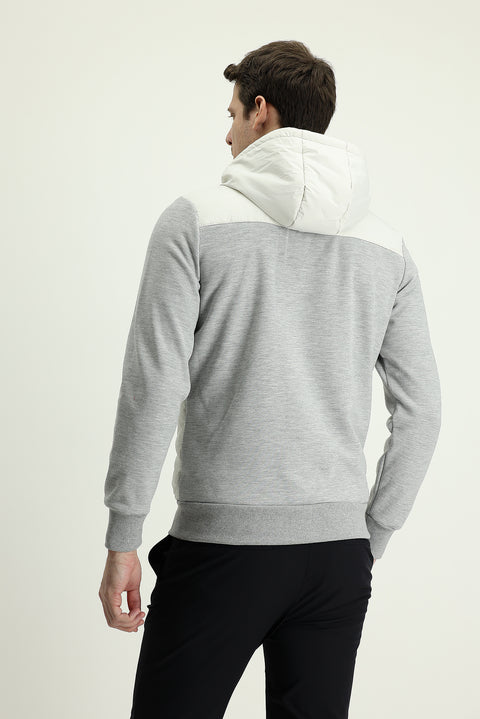 Light Grey Seasonal Slim Fit Hooded Quilted Sport Jacket