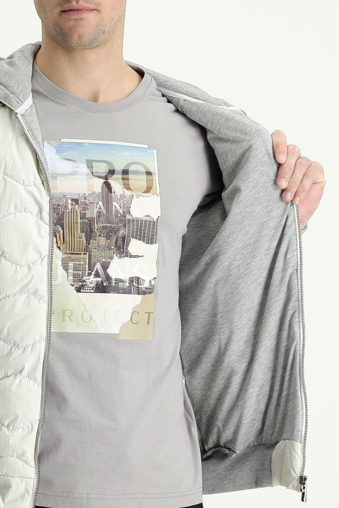 Light Grey Seasonal Slim Fit Hooded Quilted Sport Jacket