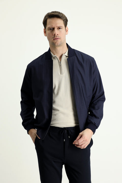 Dark Navy Slim Fit Ribbed Seasonal Sport Jacket