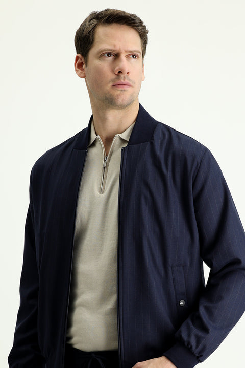 Dark Navy Slim Fit Ribbed Seasonal Sport Jacket
