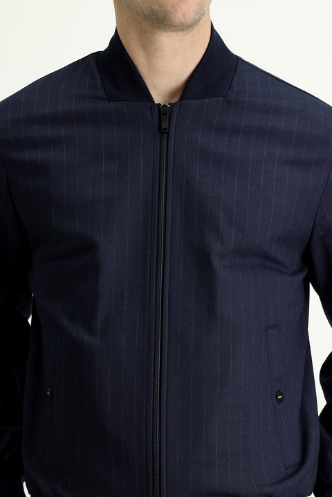 Dark Navy Slim Fit Ribbed Seasonal Sport Jacket