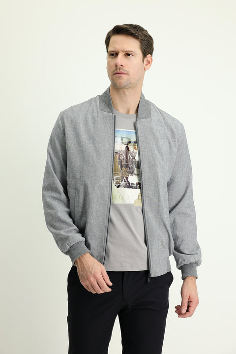 Dark Charcoal Ribbed Sporty Linen Blend Jacket