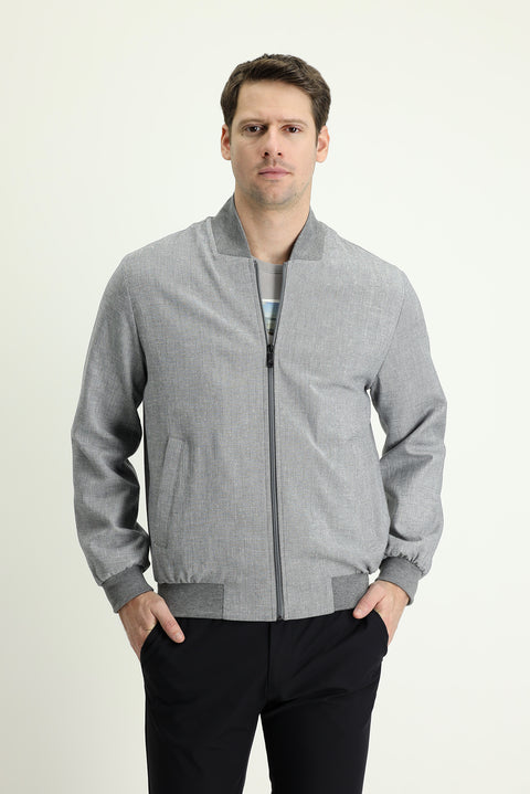 Dark Charcoal Ribbed Sporty Linen Blend Jacket