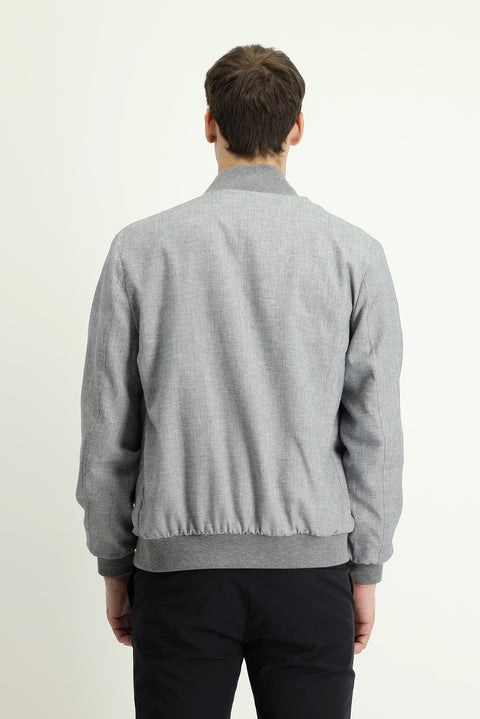 Dark Charcoal Ribbed Sporty Linen Blend Jacket
