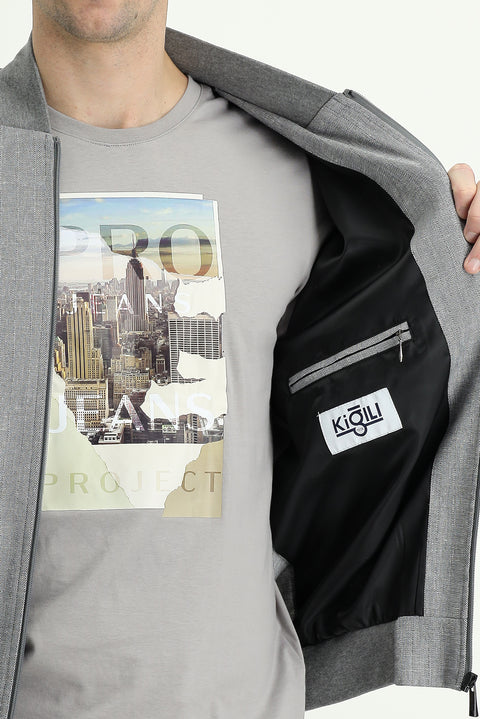Dark Charcoal Ribbed Sporty Linen Blend Jacket