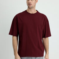 Dark Burgundy Crew Neck Oversize Supreme Cotton T-Shirt