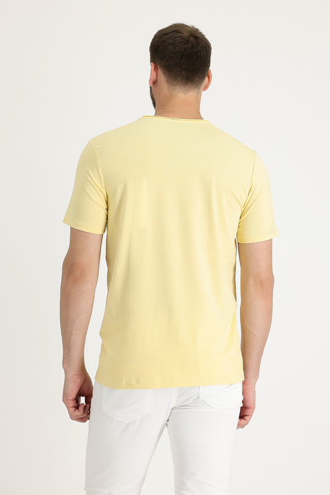 Açık Sarı Bisiklet Yaka Slim Fit Dar Kesim Tişört