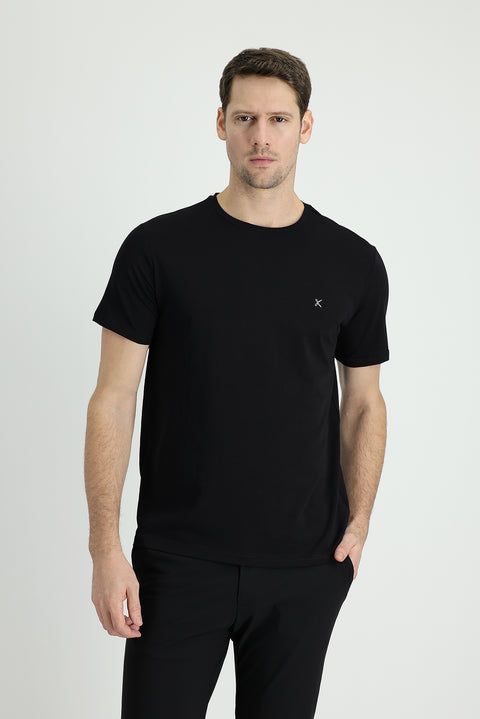 Black Crew Neck Slim Fit Narrow Cut Supreme Cotton T-Shirt