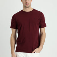 Dark Burgundy Crew Neck Slim Fit Fitted Single Jersey Cotton T-Shirt