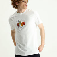 White Crew Neck Slim Fit Printed Cotton T-Shirt