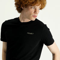 Black Crew Neck Slim Fit Printed Cotton T-Shirt