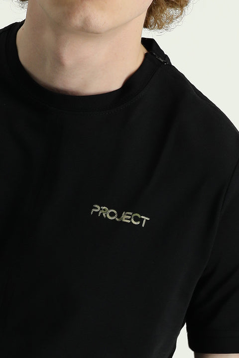 Black Crew Neck Slim Fit Printed Cotton T-Shirt